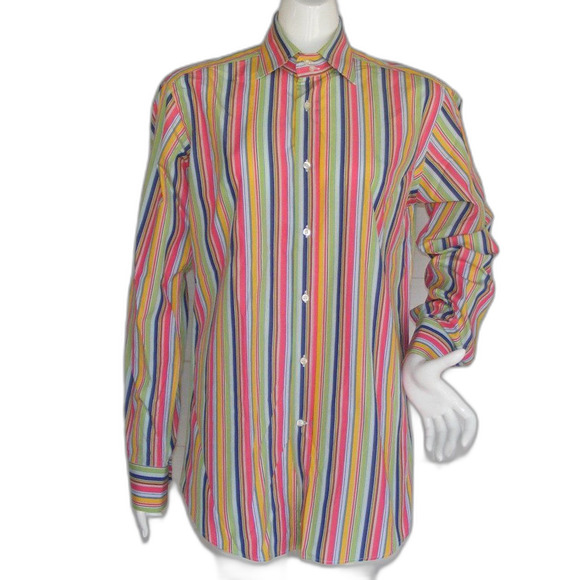 ETRO Shirt, 40/M, Bold Multicolor Stripes, Spread collar, LS, Tall, Button front - Picture 1 of 11